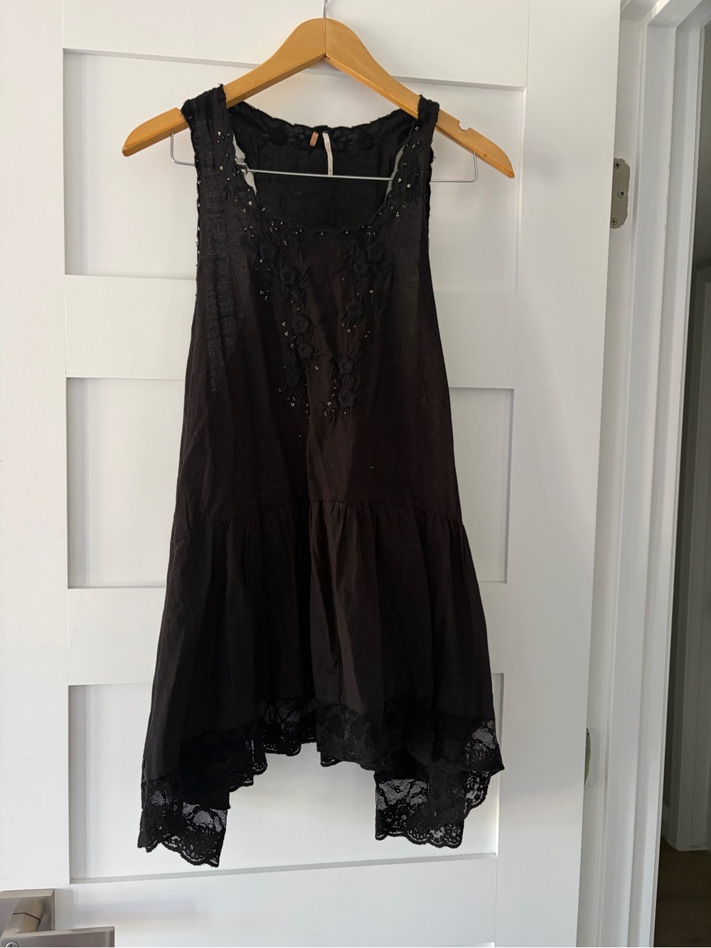 Free People Black Sleeveless Embroidered Tunic